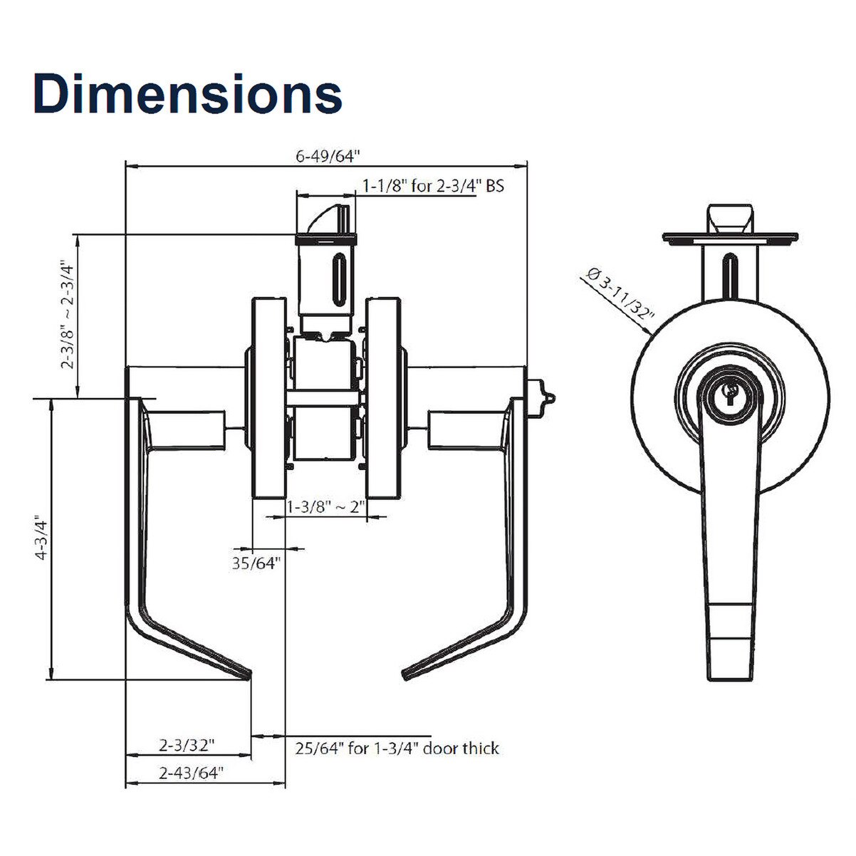 HS Commercial Lock, Dimensions